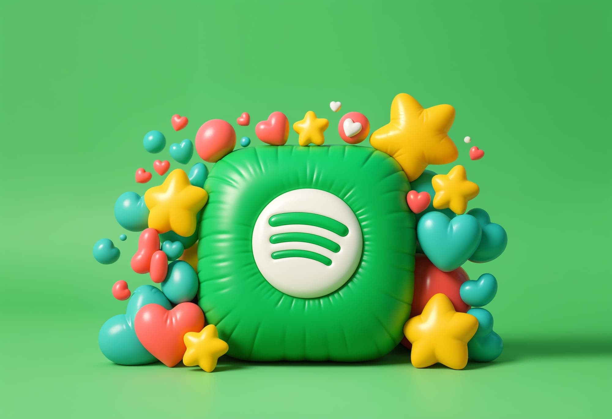 Spotify logo with hearts and stars, Wrapped engagement